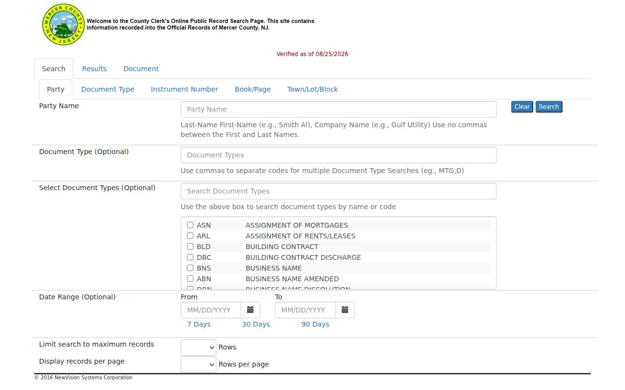 West Windsor residents directory Mercer County official records search modules