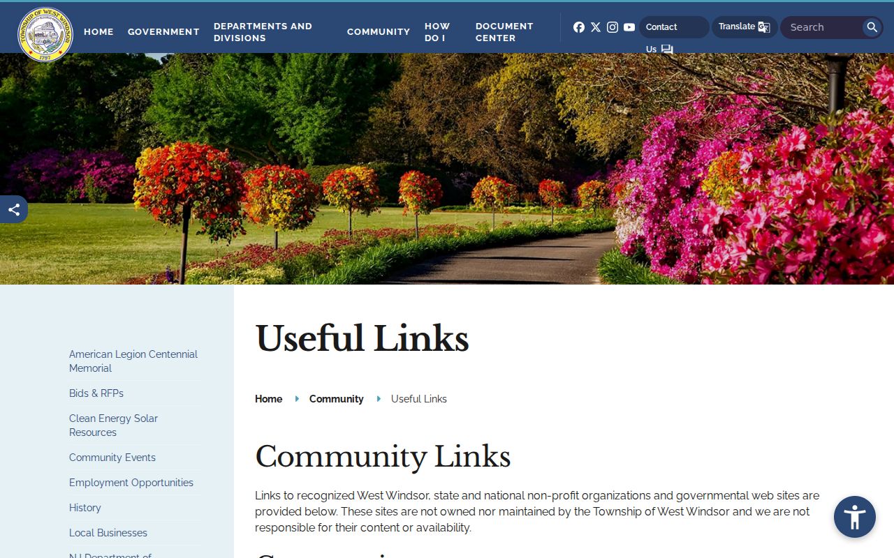 West Windsor neighbors Township community links civic contact inventory